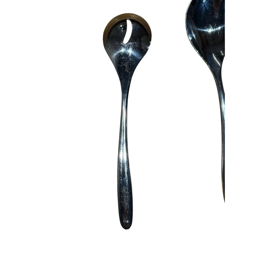 Nambe‎ Bend 3 Piece Stainless Steel Serving Set Spoon Slotted Spoon Meat Fork